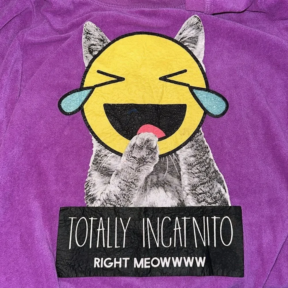 Total Girl Girls Fleece Nightgown Size 10/12 Purple Emoji Print Long Sleeve